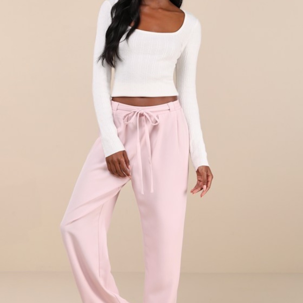 Lulus Simply Poised Light Pink Twill Wide-leg Pants - Size XS